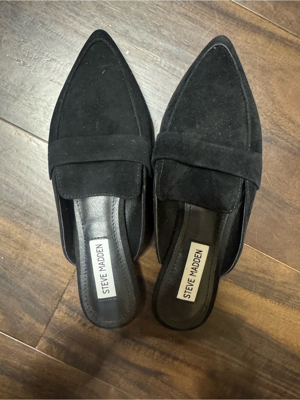 Steve Madden Black Suede Pointed-Toe Mule Loafers